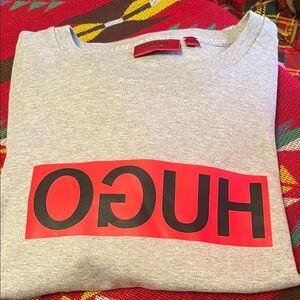 HUGO Light Gray Sweatshirt with Bold Red Accent
